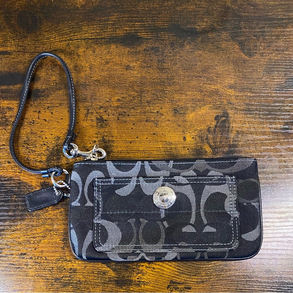 Coach Black and Gray Wristlet Wallet
